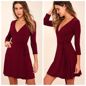 LULUS Twirl-Worthy Burgundy Wrap Dress Size M.
